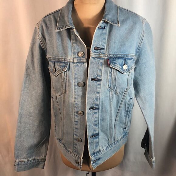 NWOT Levi’s women’s XS light wash denim jacket with black stripe insert - Picture 1 of 10